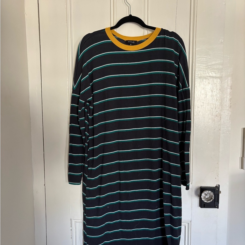 ROOLEE Striped Black and Teal Dress with Yellow Collar